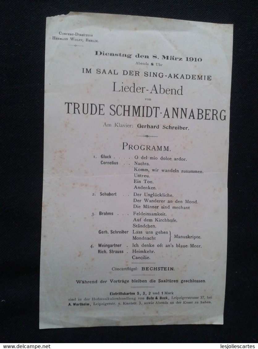 TRUDE SCHMIDT ANNABERG SOPRANO SOPRAN GERHARD SCHREIBER PIANISTE PIANO KLAVIER PIANIST PROGRAMME PROGRAM CONCERT - Programme