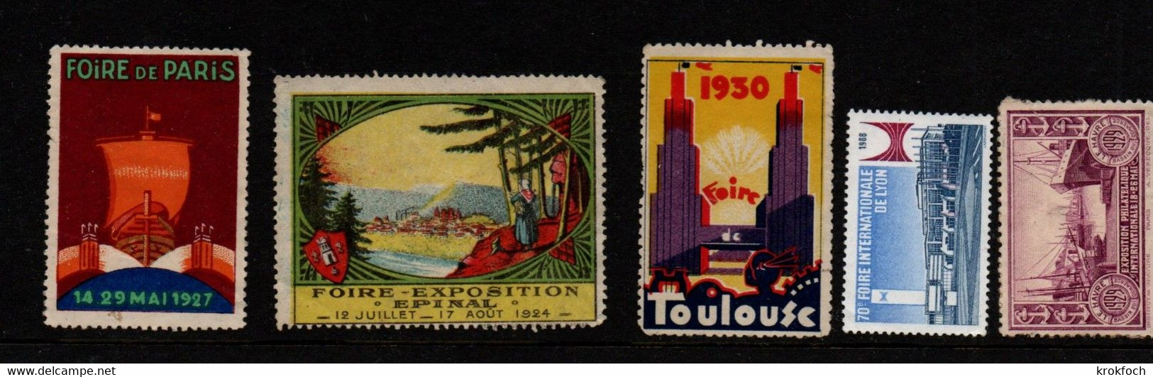 Foire De Paris 1927 - Epinal 1924 - Toulouse 1930 - Le Havre 1929 - Lyon 1988 - 5 Vignettes - Toerisme (Vignetten)