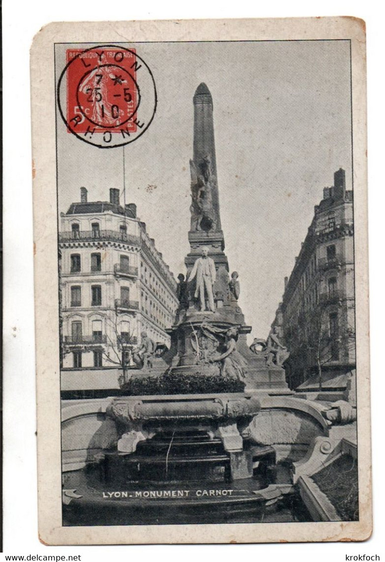 Lyon Monument Carnot - Pseudo-entier - Carte Avec Semeuse 1910 - !!! état Moyen - Private Stationery