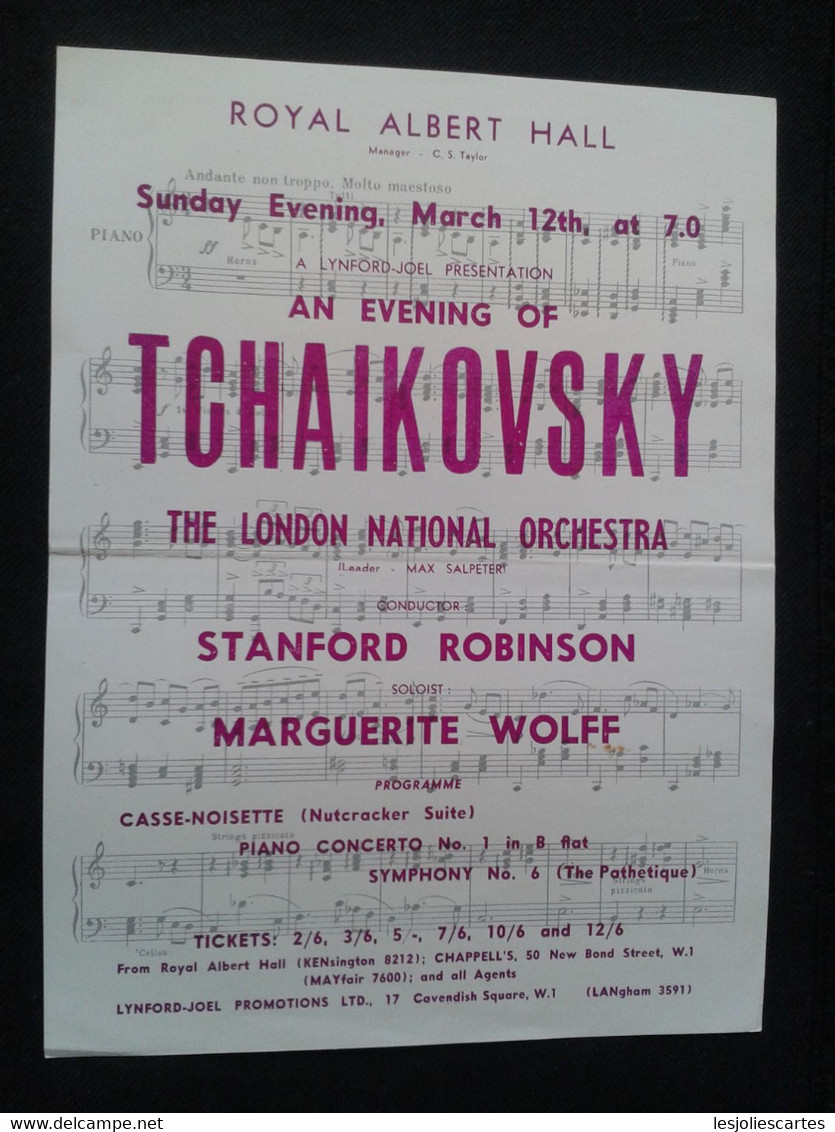 MARGUERITE WOLFF PIANISTE PIANO KLAVIER PIANIST STANFORD ROBINSON CONDUCTOR DIRIGENT CONCERT FLYER HANDBILL - Programme