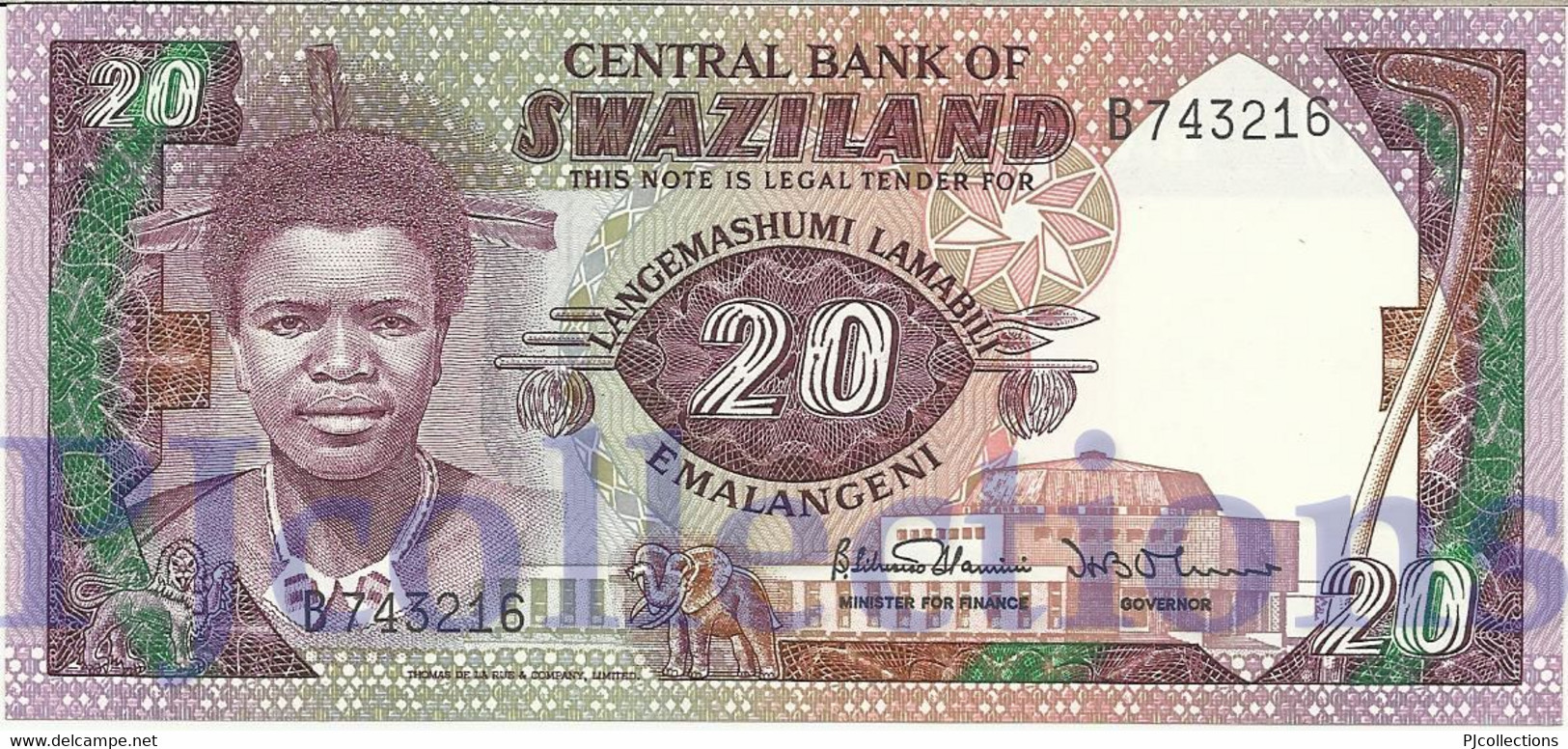 SWAZILAND 20 EMALANGENI 1986 PICK 12a UNC - Swaziland