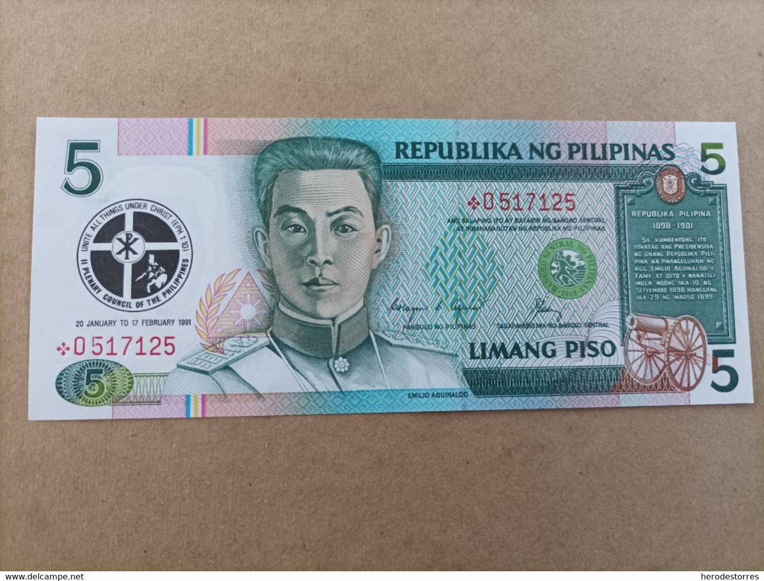Billete De Filipinas De 5 Piso, Año 1991, Con Resello Conmemorativo Y Asterisco, Muy Raro, UNC - Philippines