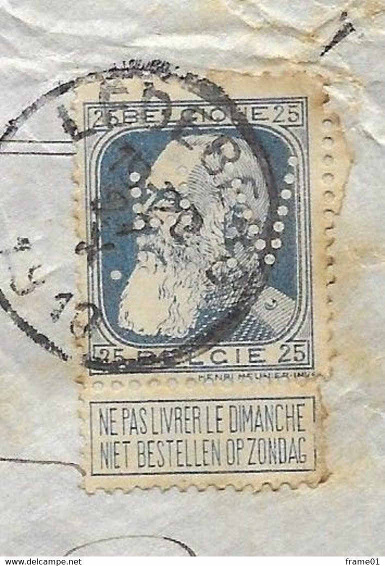 Perforé / Perfin VH Sur Lettre Louis Van Houtte Père 1910, Affr. 25c Pour La France - 1909-34