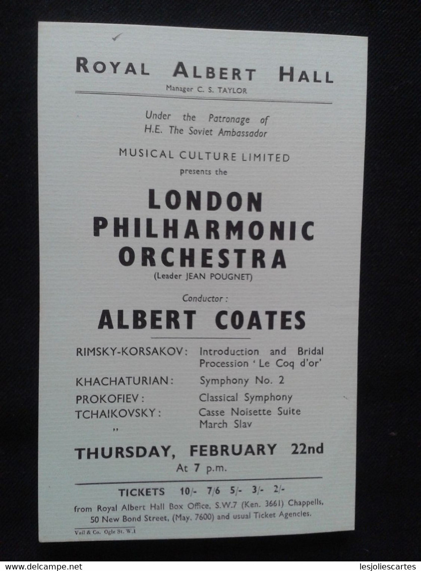 ALBERT COATES CONDUCTOR DIRIGENT LPO CONCERT FLYER HANDBILL - Programme