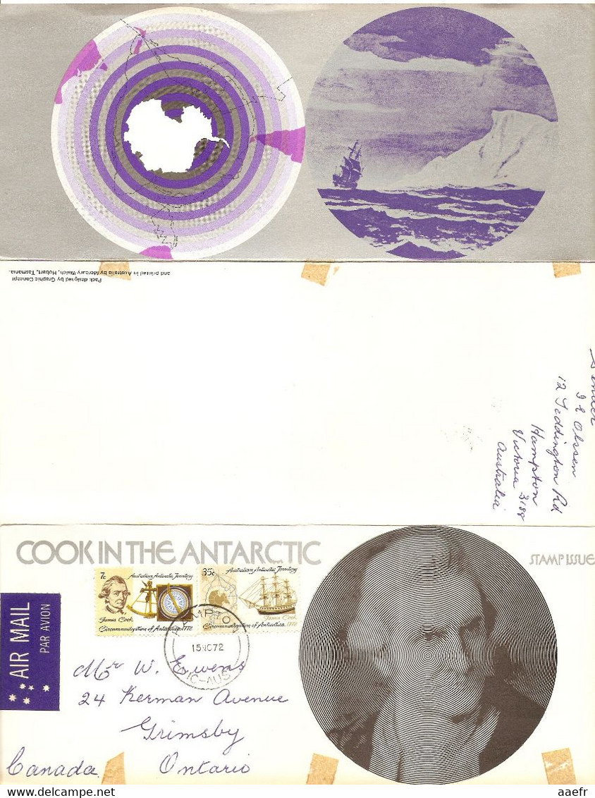 Ter. Antarctique Australien, AAT 1972 - Cook In The Antarctic - FDC - Voyagée De Hampton à Ontario - FDC
