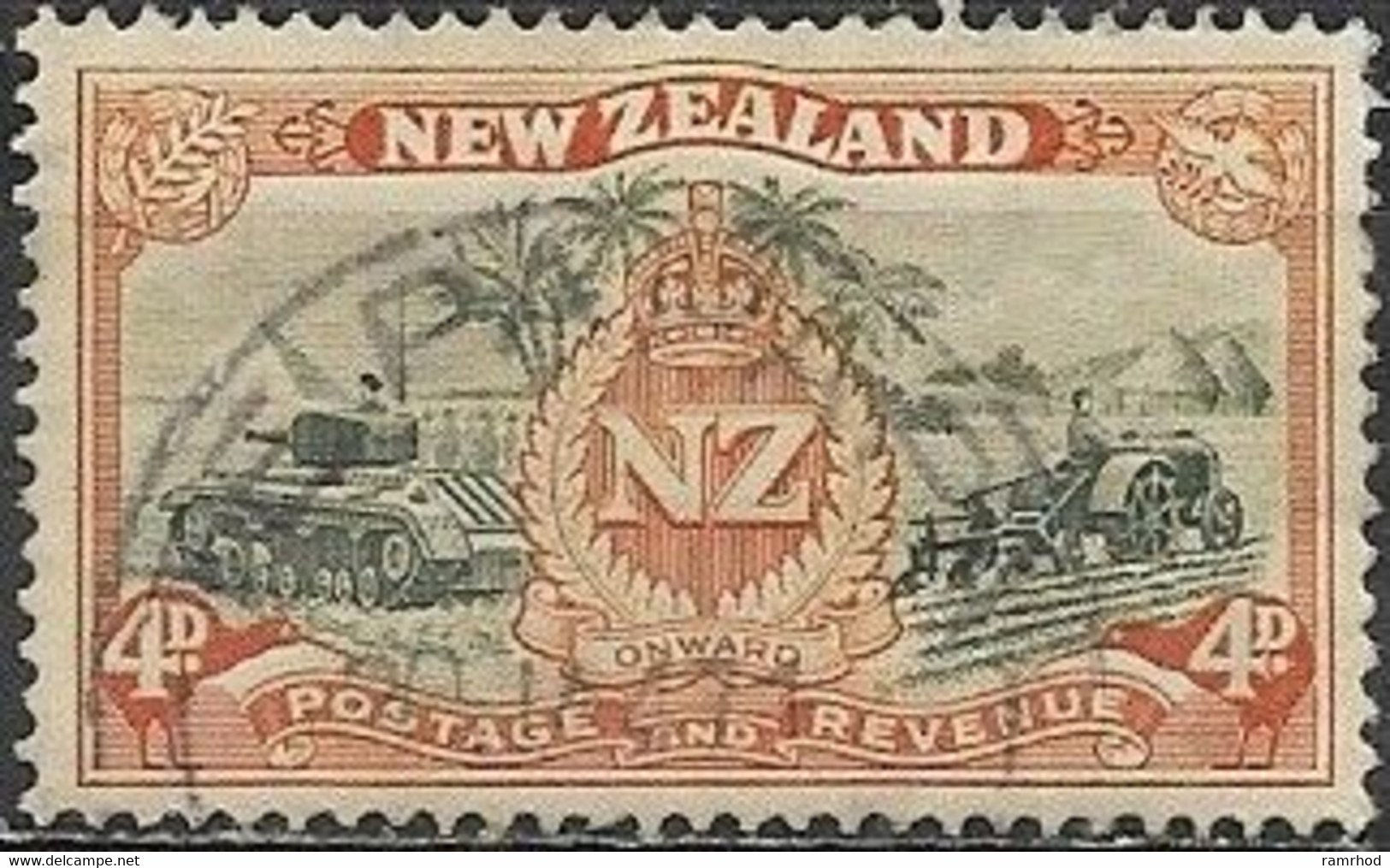 NEW ZEALAND 1946 Peace Issue - 4d. Army Badge, Tank And Plough FU - Used Stamps
