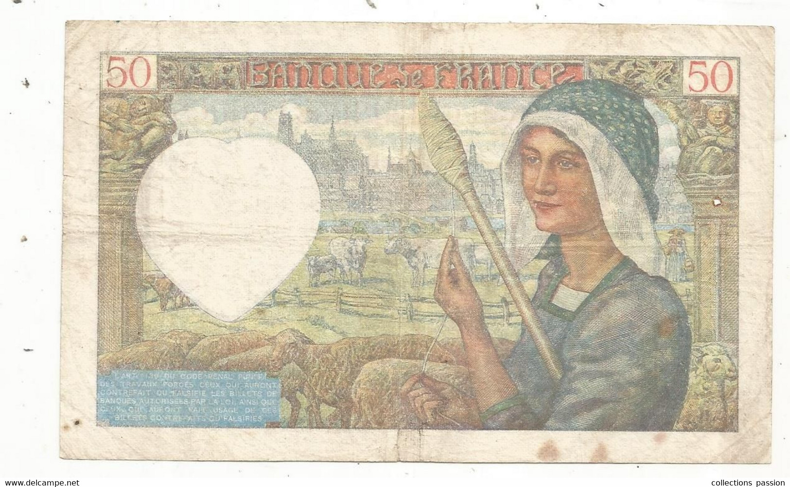 JC, Billet ,France , 50, Cinquante Francs , JACQUES COEUR, 5-12-1940, 2 Scans,  Frais Fr 1.65e - 50 F 1940-1942 ''Jacques Coeur''