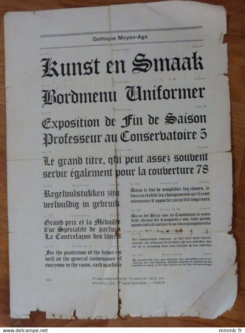 EXEMPLES DE POLICE DE CARACTERES GOTHIQUE MOYEN-AGE DIFFERENTS CORPS - Imprenta & Papelería