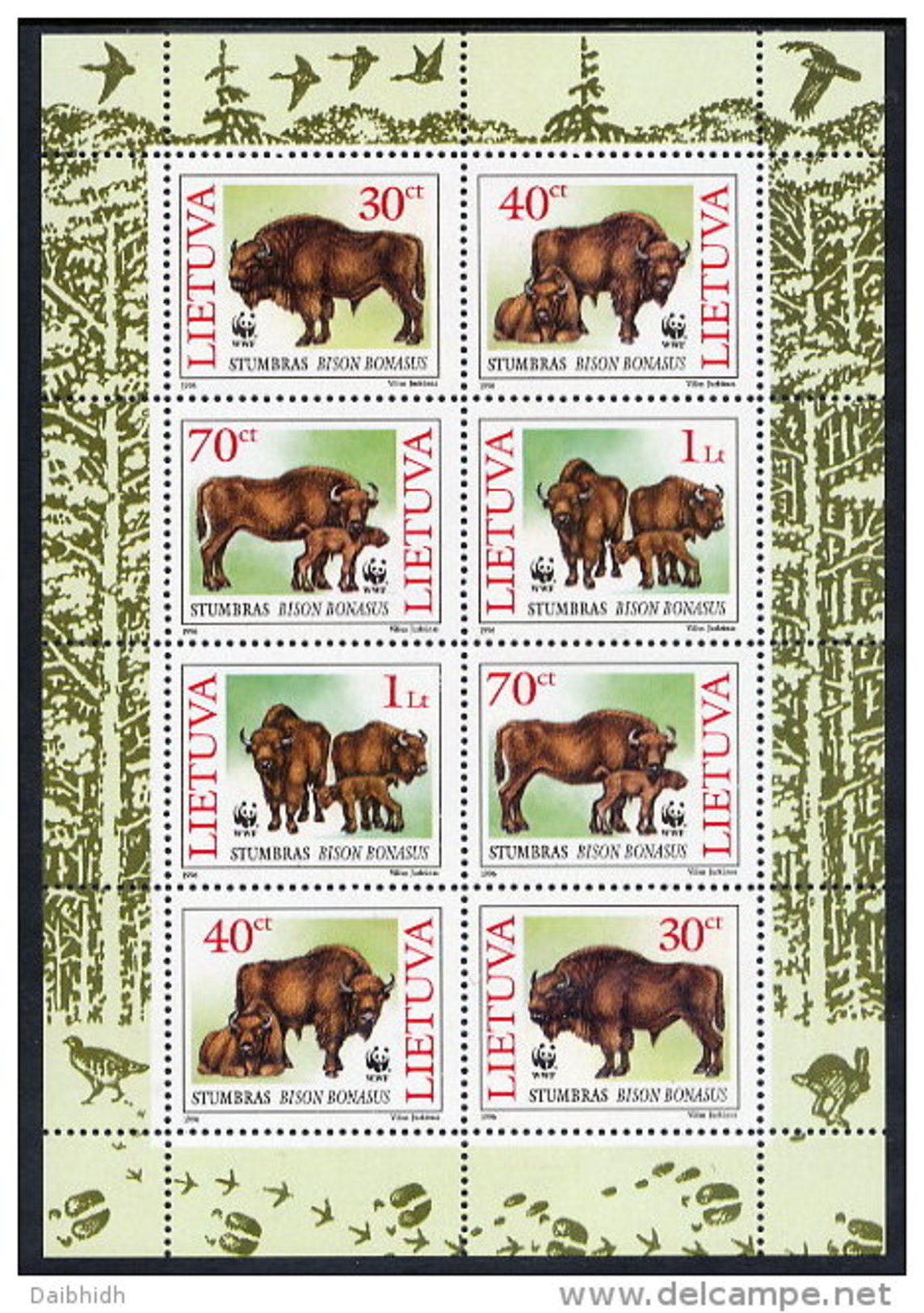 LITHUANIA 1996 WWF: European Bison Sheetlet MNH / **. Michel 599-602 Kb - Lituania