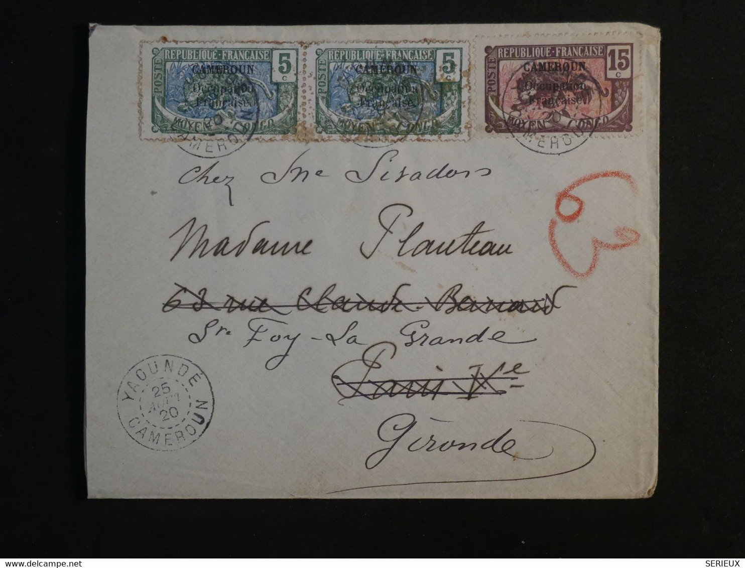 BL18  CONGO FRANCE    LETTRE 1919 YAOUDé A PARIS FRANCE REDISTRIB. STE FOY++ +AFF. INTERESSANT - Covers & Documents