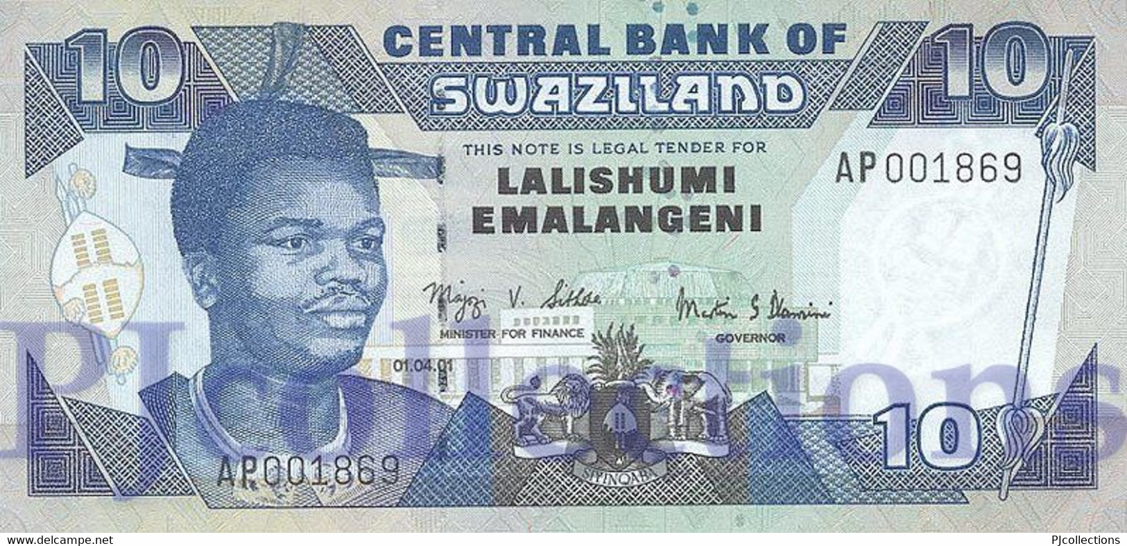 SWAZILAND 10 EMALANGENI 2001 PICK 29a UNC - Swaziland