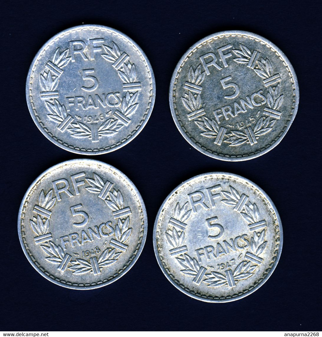 FRANCE ....  4 PIECES DE 5 FRANCS     1945   1946    1947    1948 - 5 Francs