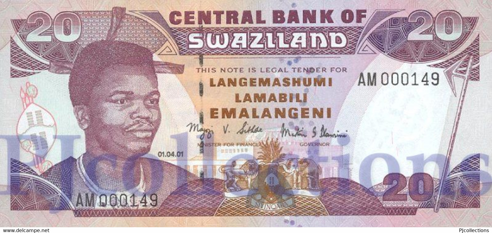 SWAZILAND 20 EMALANGENI 2001 PICK 30a UNC - Swaziland