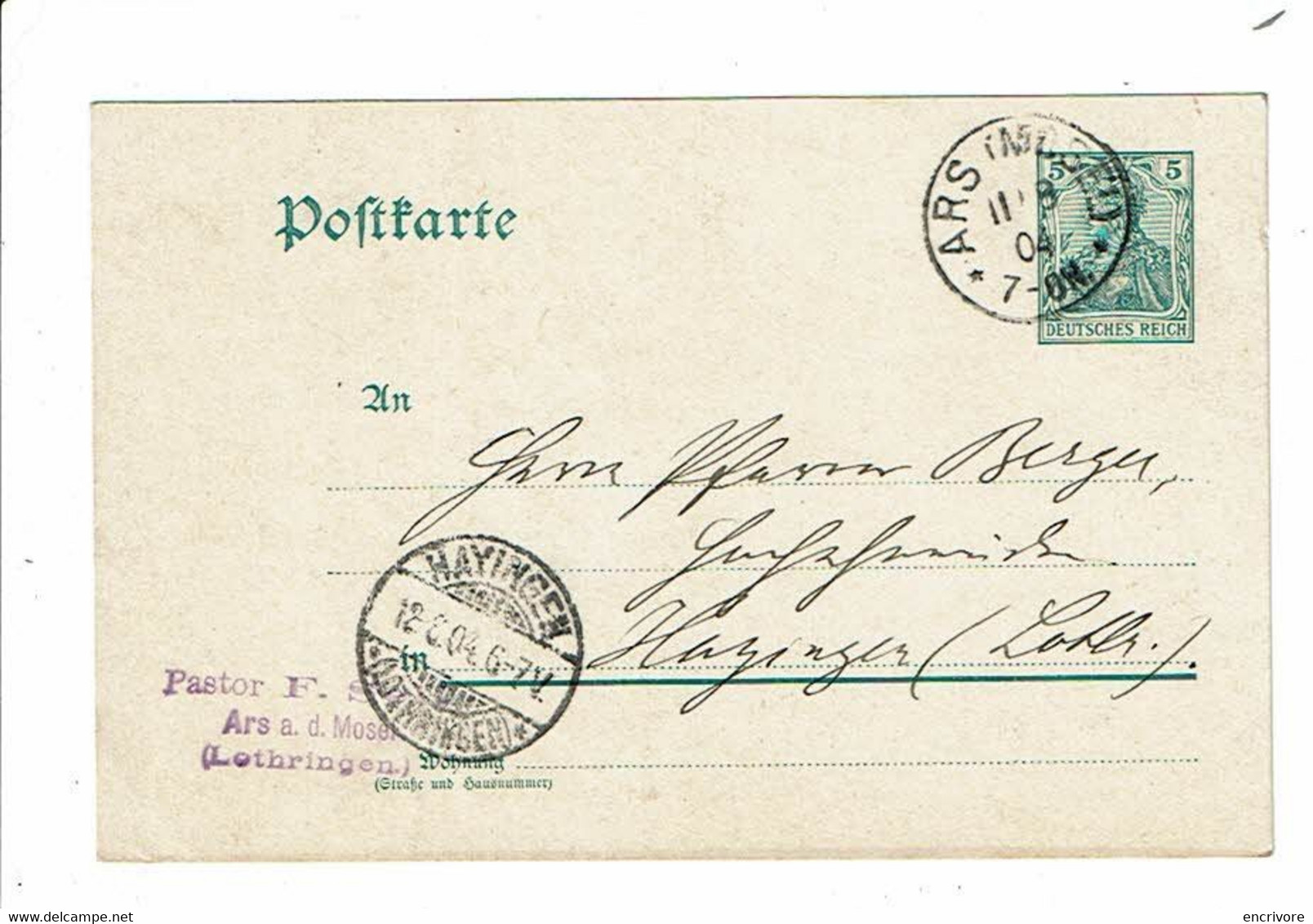 Cpa Postkarte ARS SUR MOSELLE Pastor F. SIHR Ou SEHR1904 - Ars Sur Moselle