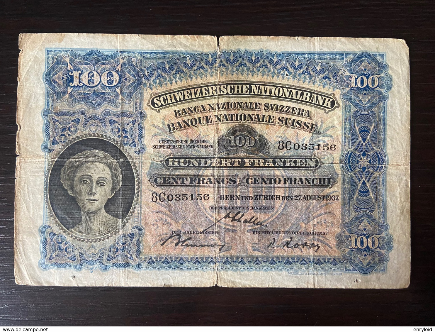 100 Hundert Franken 1937 - Suisse