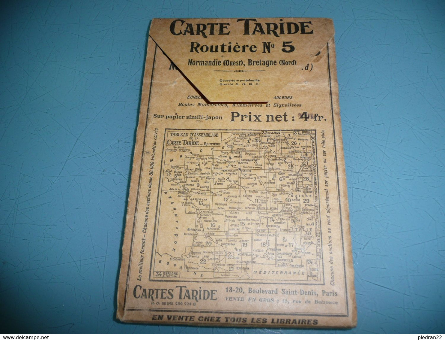 ANCIENNE CARTE TARIDE ROUTIERE N° 5 NORMANDIE (OUEST) BERTAGNE (NORD) ANNEES 1930 ? 1 : 250 000è DIMENSIONS 90 X 72 Cm - Cartes Routières