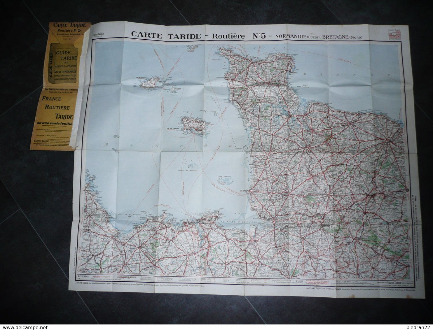 ANCIENNE CARTE TARIDE ROUTIERE N° 5 NORMANDIE (OUEST) BERTAGNE (NORD) ANNEES 1930 ? 1 : 250 000è DIMENSIONS 90 X 72 Cm - Cartes Routières