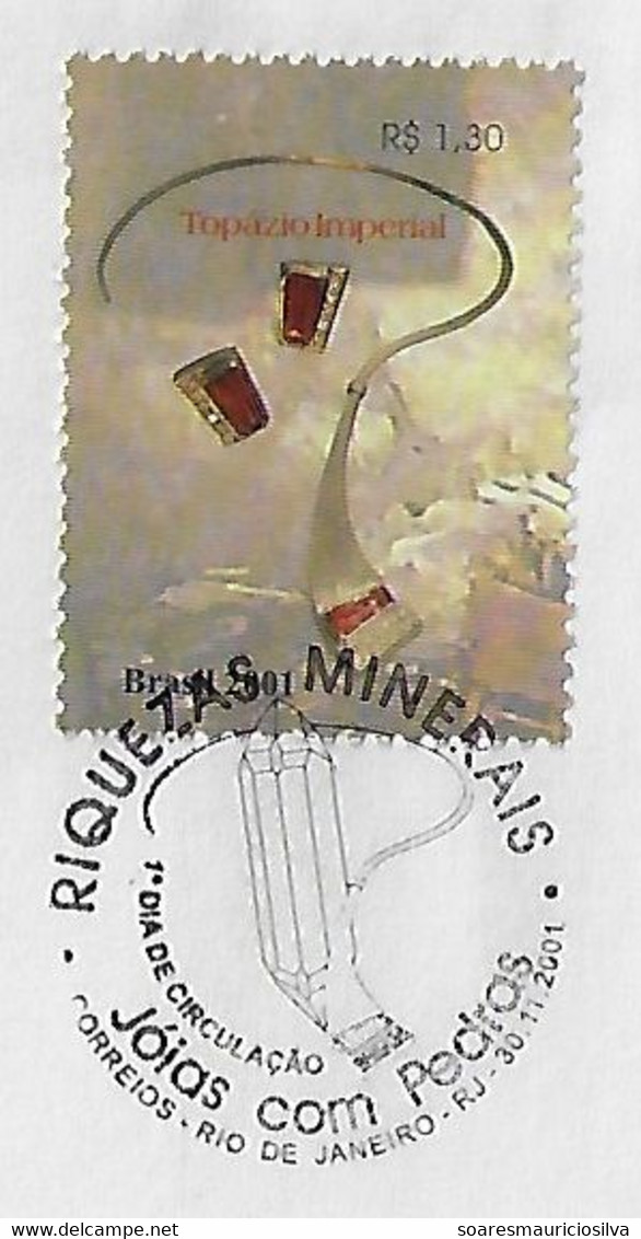 Brazil 2001 Cover With Stamp And Commemorative Cancel Mineral Riches Geology Mineral Imperial Topaz - Minéraux