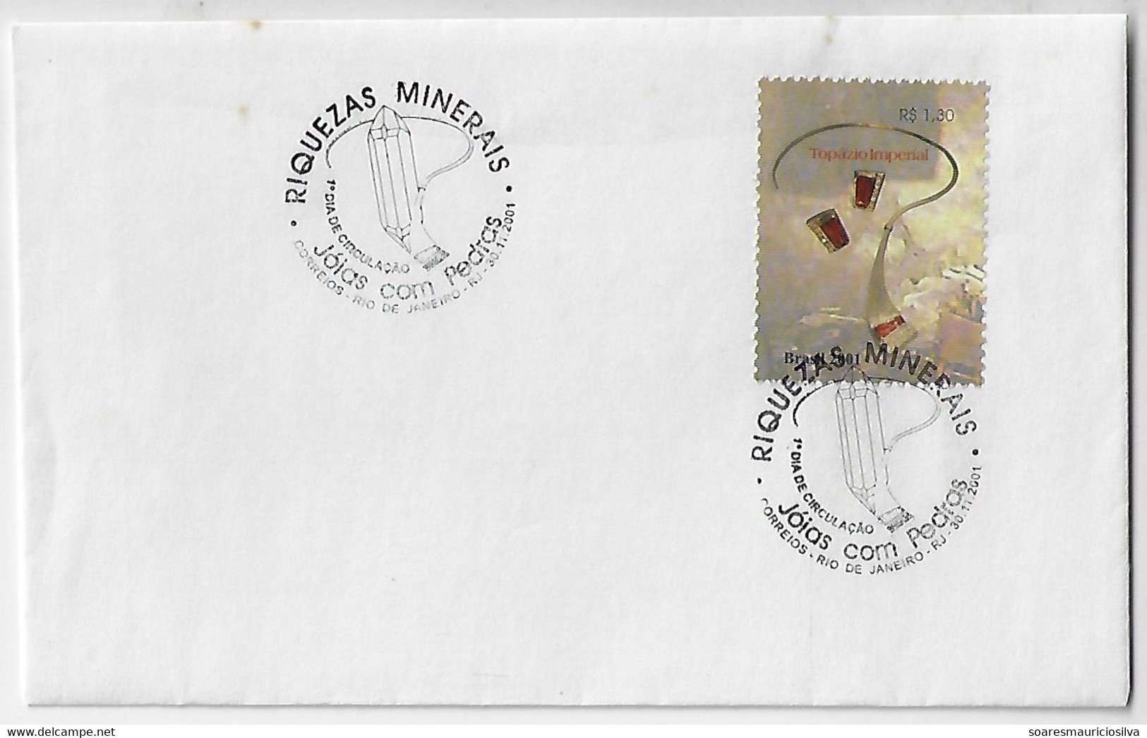 Brazil 2001 Cover With Stamp And Commemorative Cancel Mineral Riches Geology Mineral Imperial Topaz - Minéraux