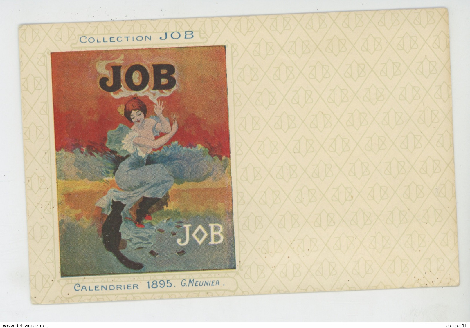 Illustrateur G. MEUNIER - COLLECTION JOB - Jolie Carte Fantaisie Femme ART NOUVEAU Avec Chat Noir - CALENDRIER 1895 - Meunier, G.