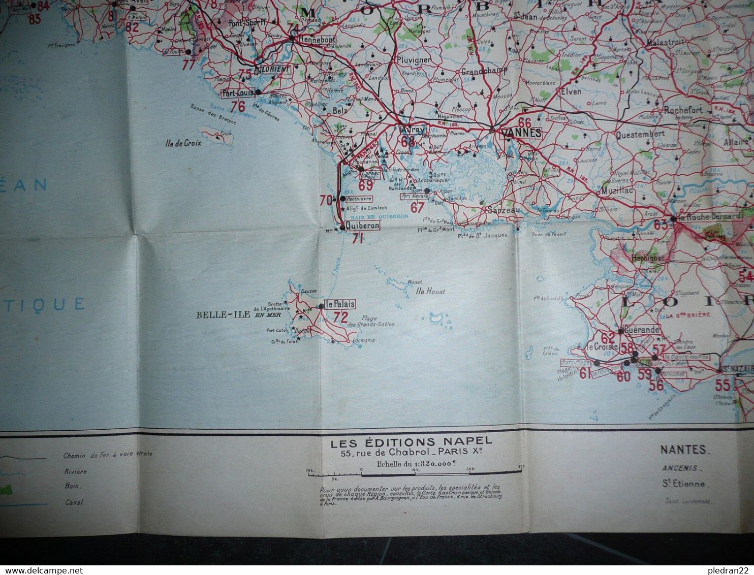 ANCIENNE CARTE ROUTIERE TOURISTIQUE ET GASTRONOMIQUE DE LA FRANCE BRETAGNE EDITIONS NAPEL VERS 1930 ? 103 X 72 Cm - Cartes Routières