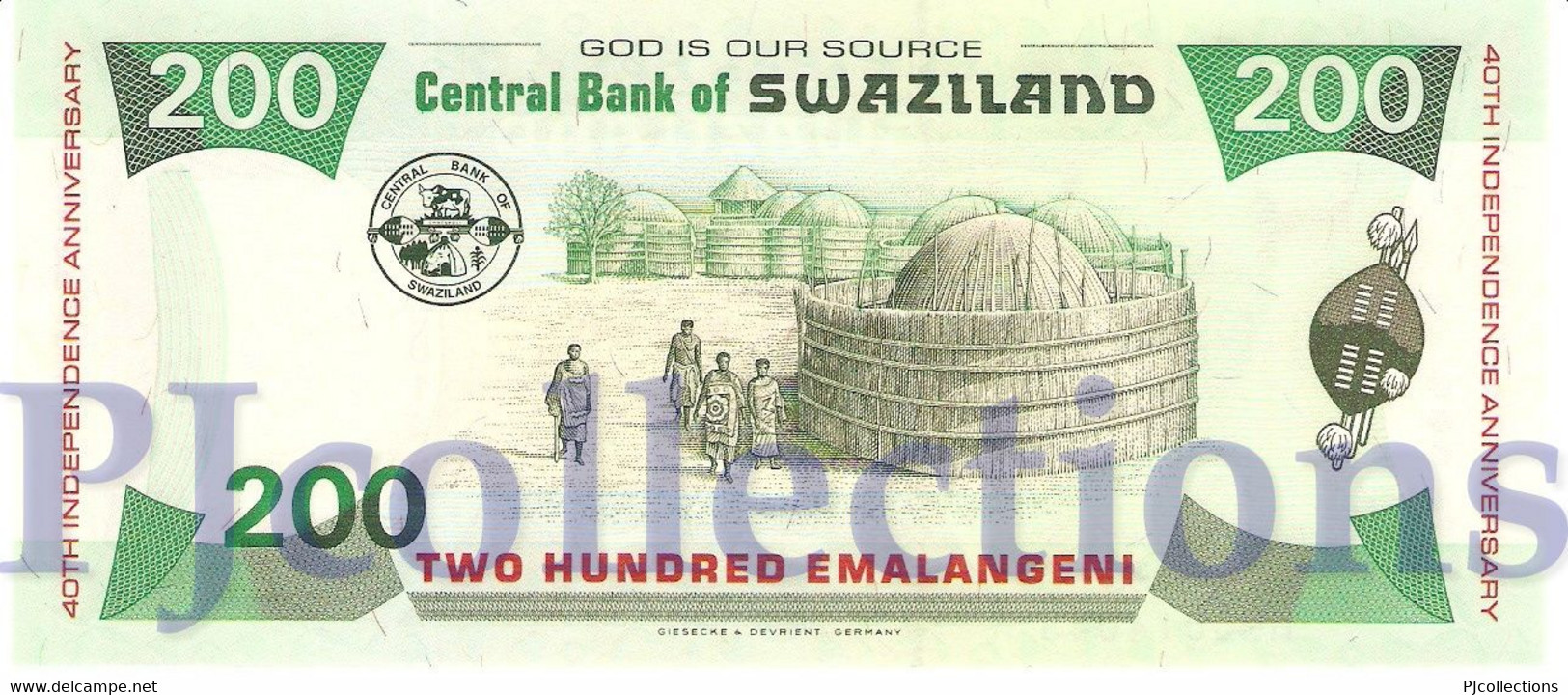 SWAZILAND 200 EMALANGENI 2008 PICK 35 UNC - Swaziland