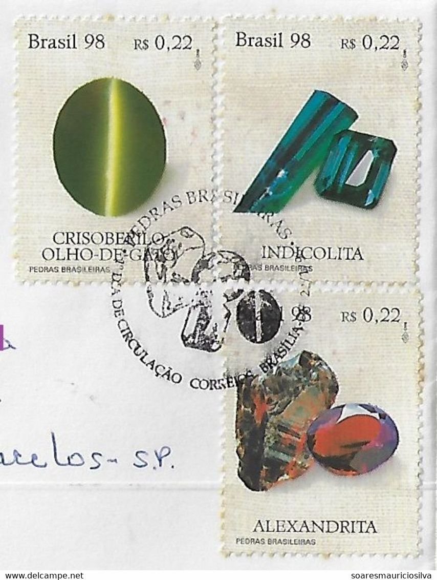 Brazil 2000 Cover With Complete Set And Commemorative Cancel Brazilian Stone Alexandrite Indicolite Chrysoberyl Mineral - Minéraux