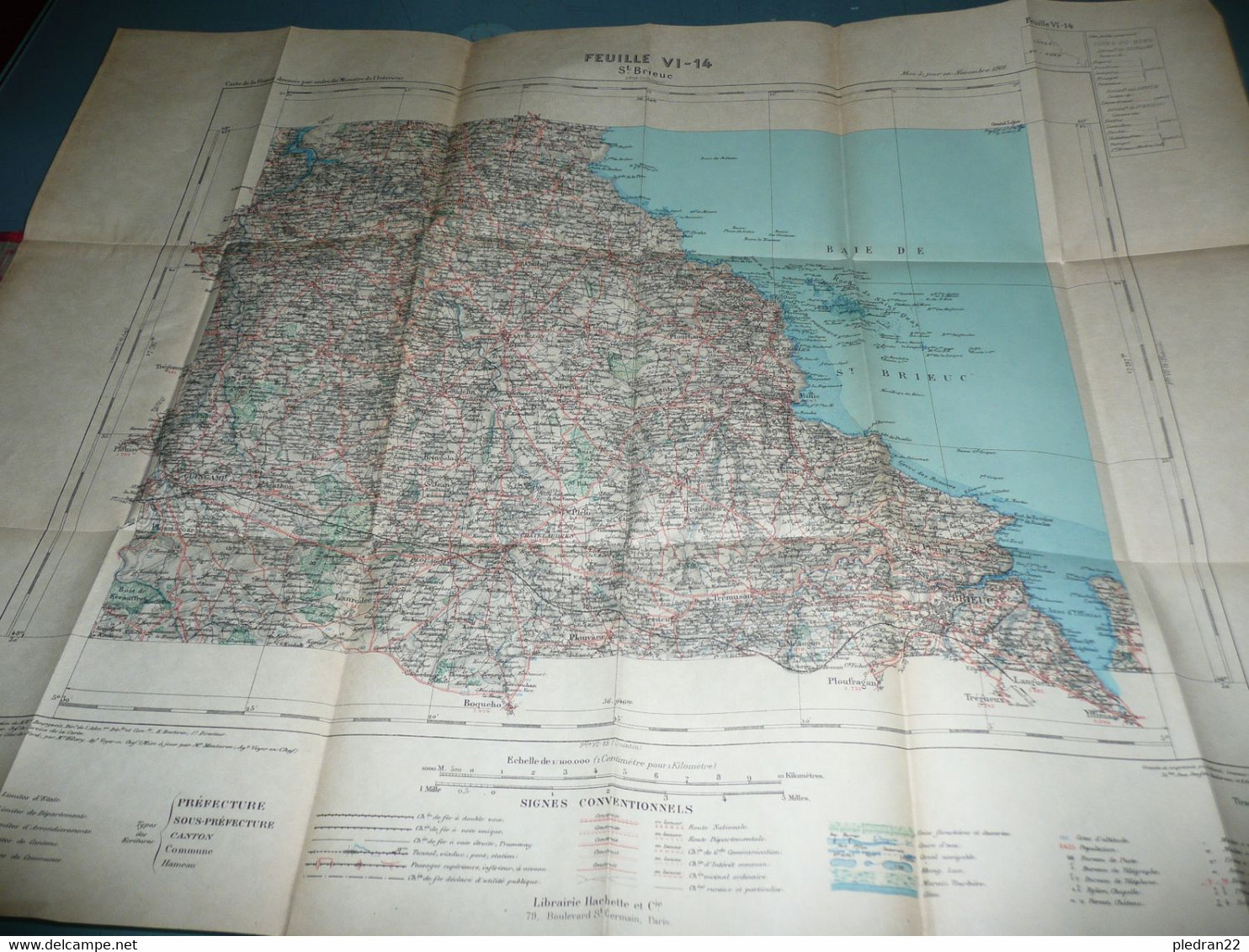 ANCIENNE CARTE 1 : 100 000è BRETAGNE COTES DU NORD MINISTERE DE L'INTERIEUR SAINT BRIEUC FEUILLE VI-14 HACHETTE 1902 - Cartes Topographiques