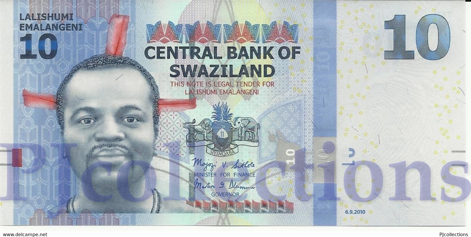 SWAZILAND 10 EMALANGENI 2010 PICK 36a UNC PREFIX "AA" - Swasiland