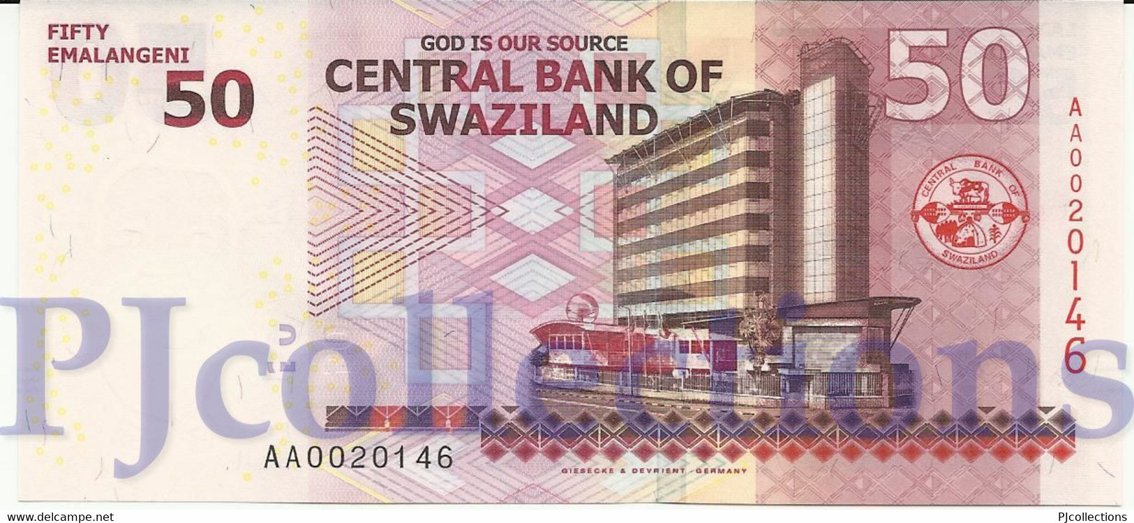 SWAZILAND 50 EMALANGENI 2010 PICK 38a UNC PREFIX "AA" - Swaziland