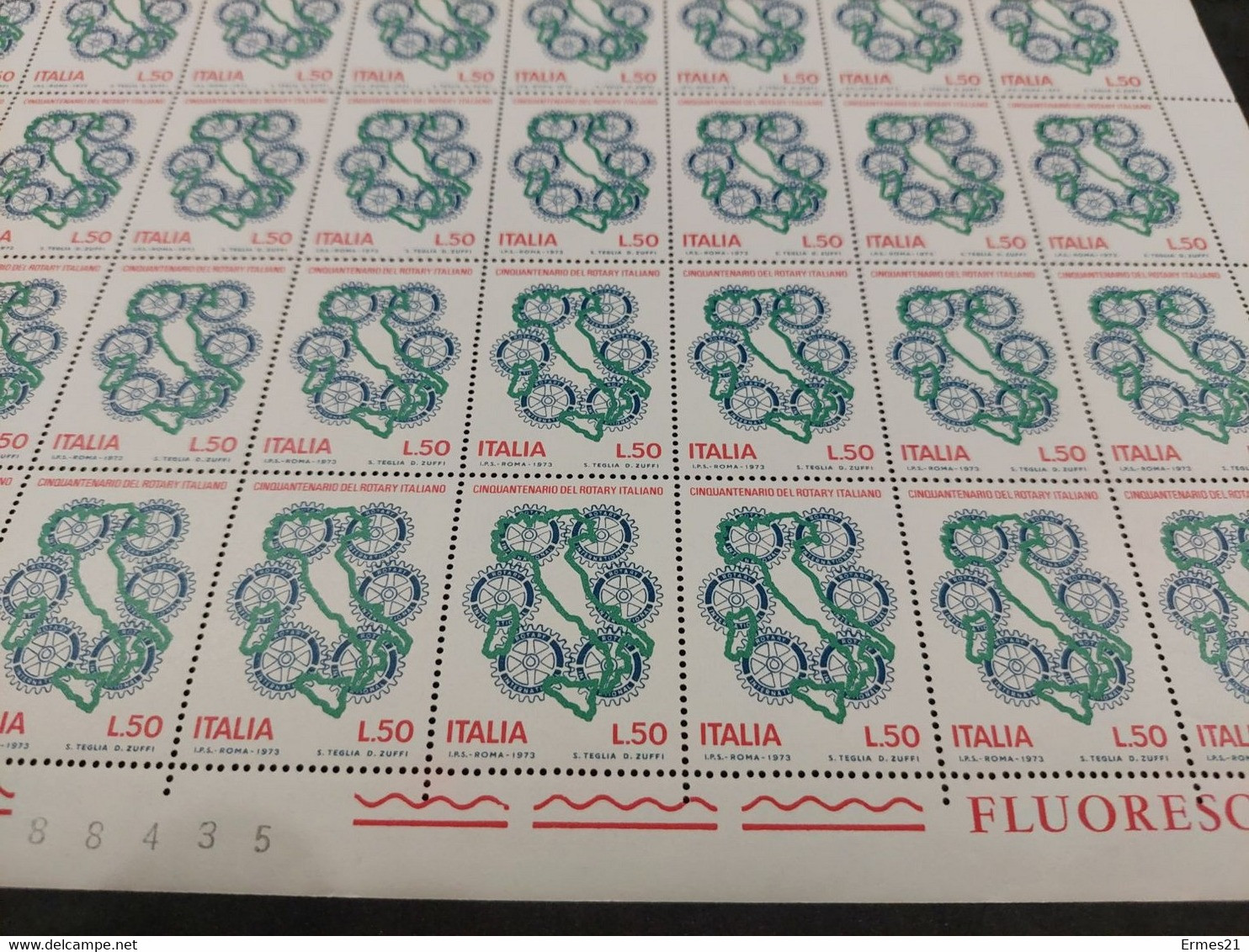 Francobolli Cinquantenario Del Rotary Italiano. 1973. Valore 50 Lire. Nuovi. Condizioni Eccellenti. Foglio Intero Di 50 - Feuilles Complètes