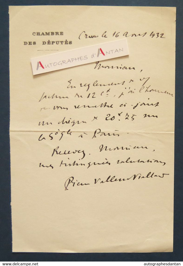 ● L.A.S 1932 Pierre VALLETTE VIALLARD Député D' Ardèche - Cruas - Lettre Autographe Au Graveur Stern - Politisch Und Militärisch