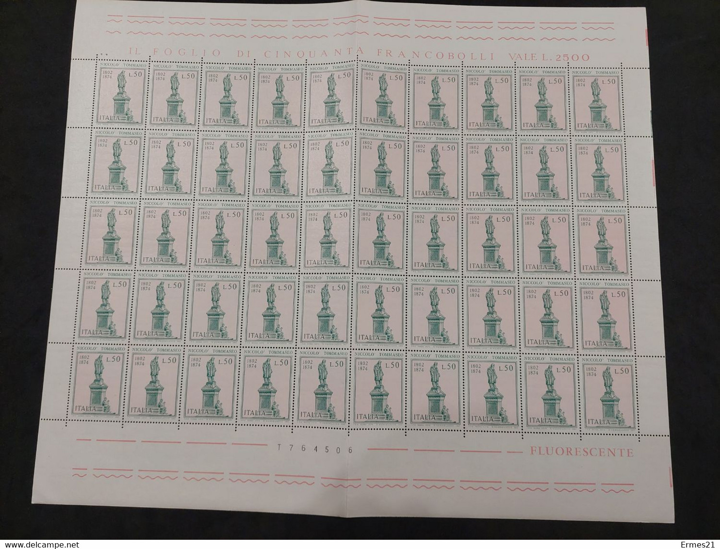 Francobolli Niccolò Tommaseo.1974. Valori 50 Lire. Nuovi. Condizioni Eccellenti. Foglio 50pz. Fluorescente. - Full Sheets