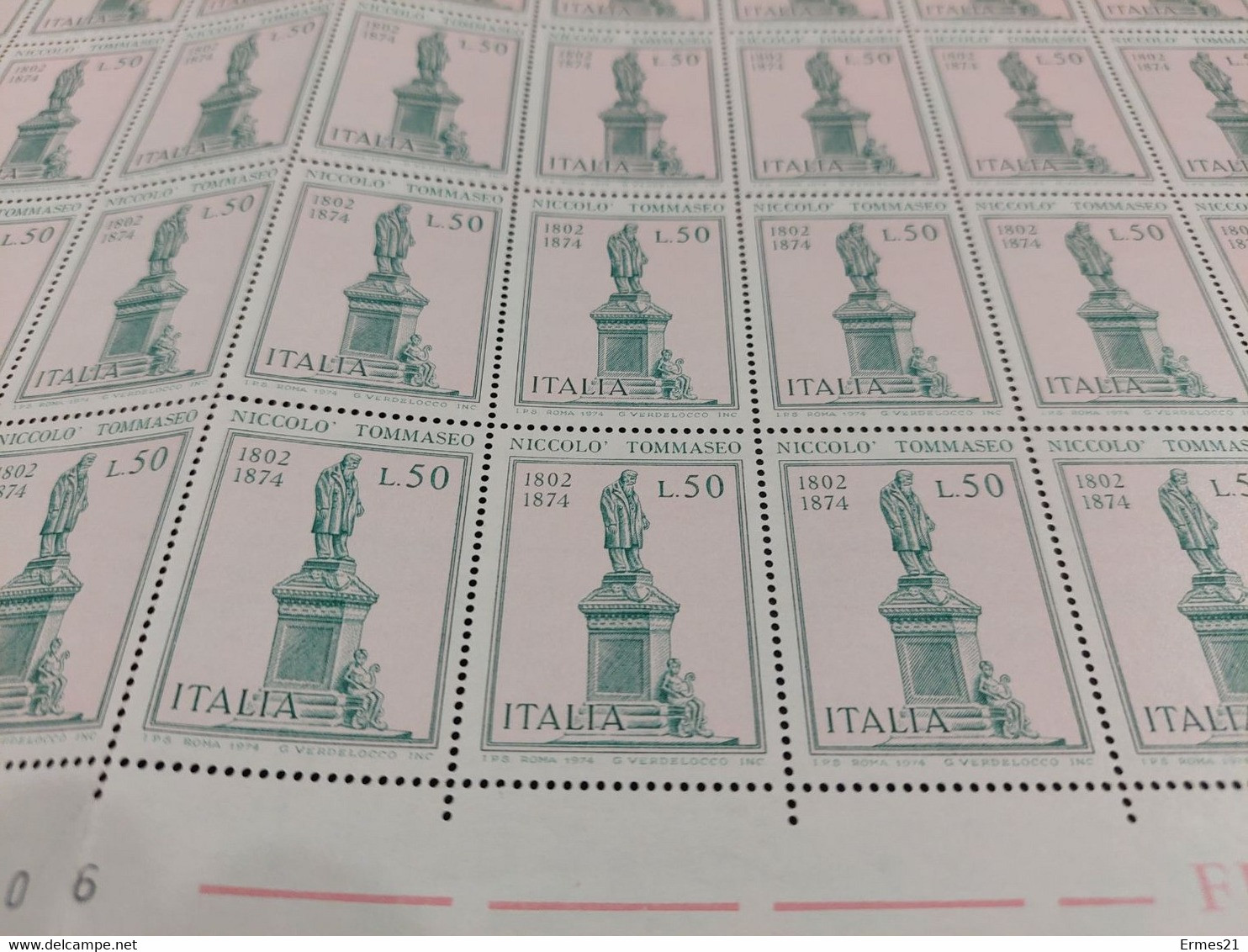 Francobolli Niccolò Tommaseo.1974. Valori 50 Lire. Nuovi. Condizioni Eccellenti. Foglio 50pz. Fluorescente. - Feuilles Complètes