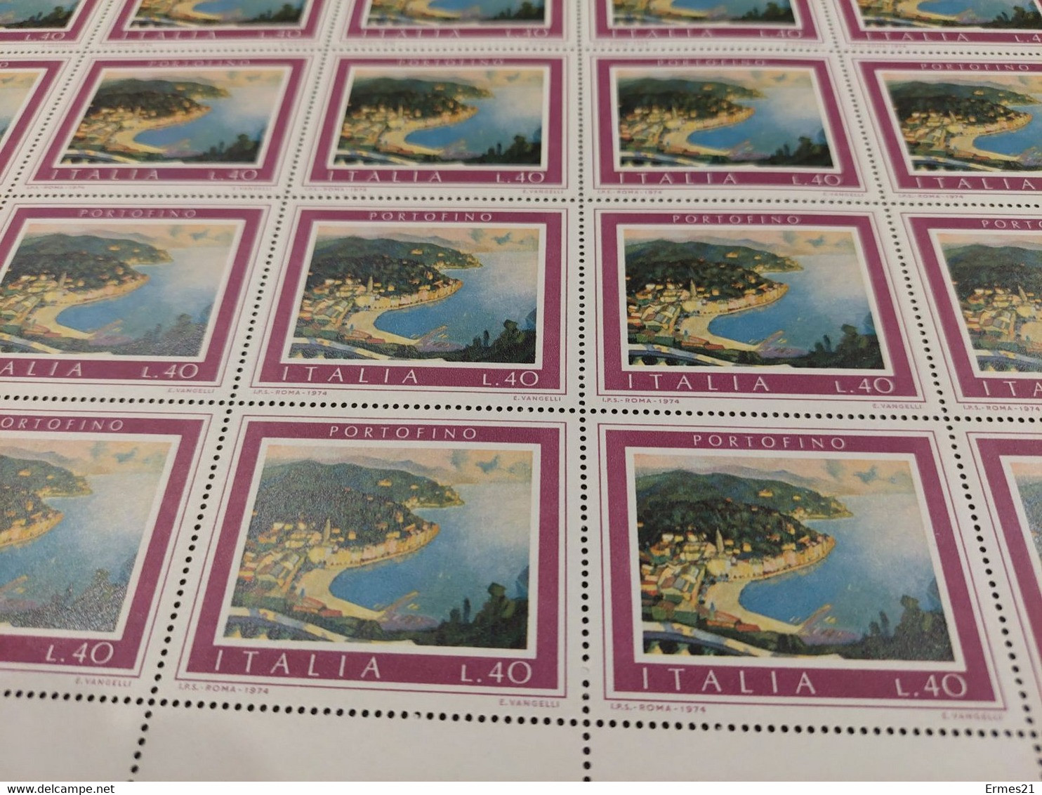 Francobolli Portofino.1974. Valori 40 Lire. Nuovi. Condizioni Eccellenti. Foglio 25pz. Fluorescente. - Full Sheets