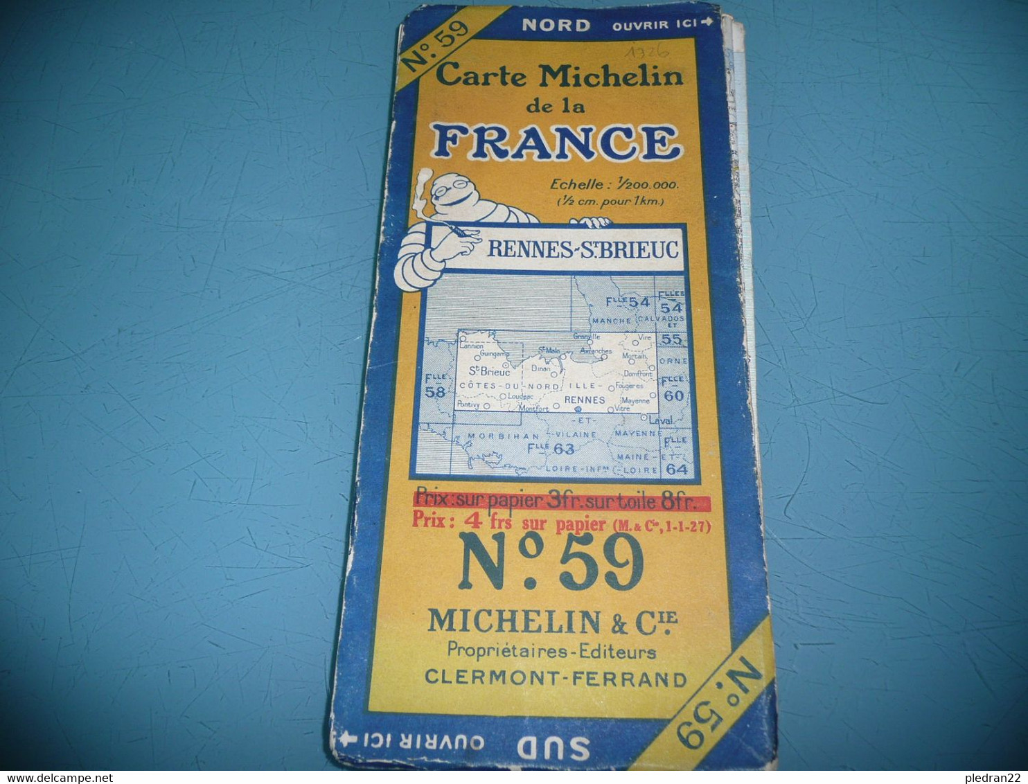 CARTE MICHELIN 1 / 200 000è N° 59 RENNES SAINT BRIEUC 1926 - Cartes Routières