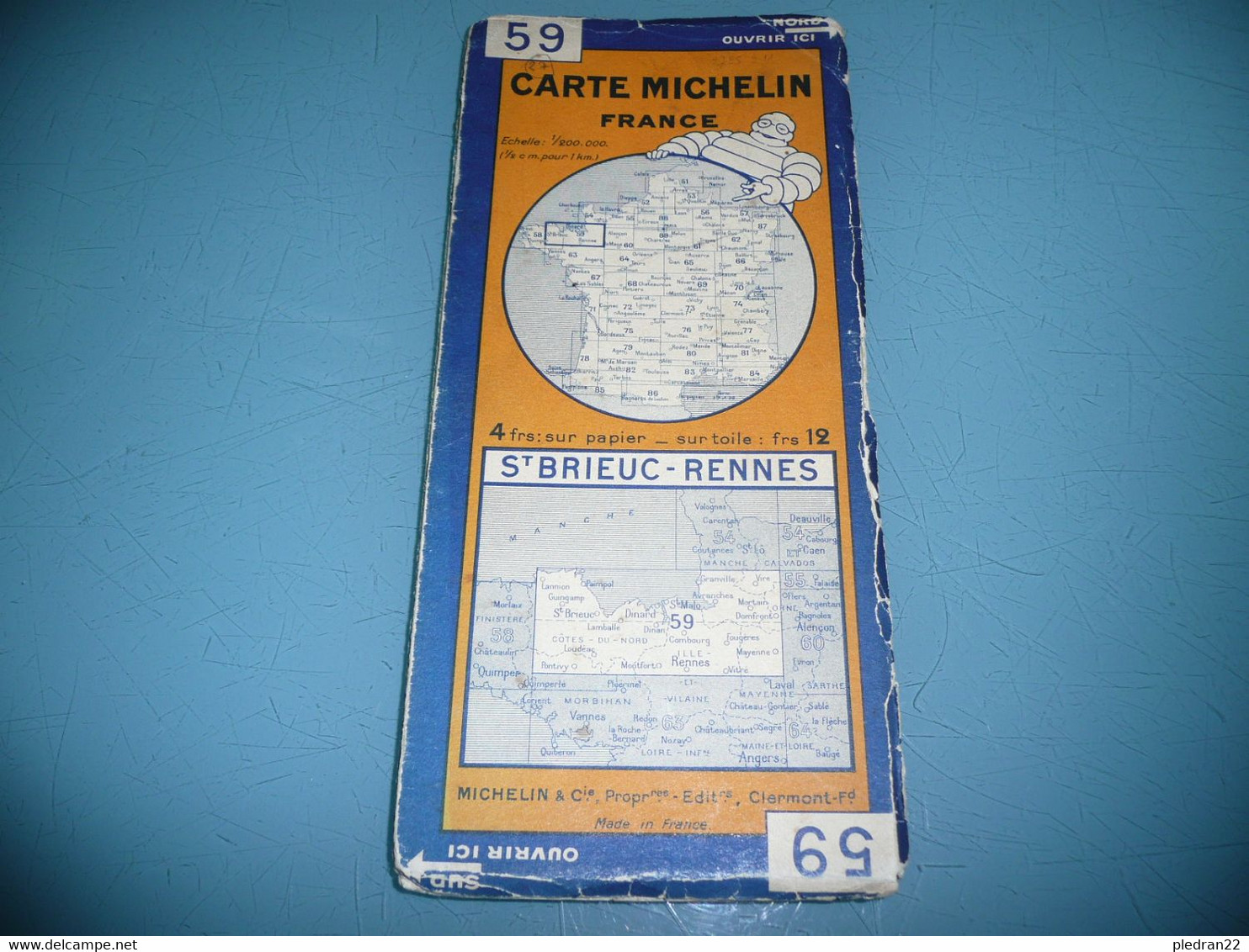 CARTE MICHELIN 1 / 200 000è N° 59 RENNES SAINT BRIEUC 1927 - Cartes Routières