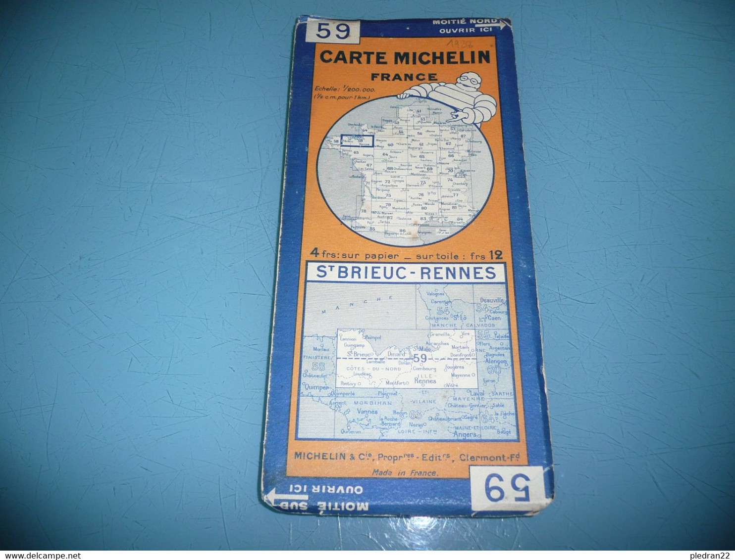 CARTE MICHELIN 1 / 200 000è N° 59 RENNES SAINT BRIEUC 1928 - Cartes Routières