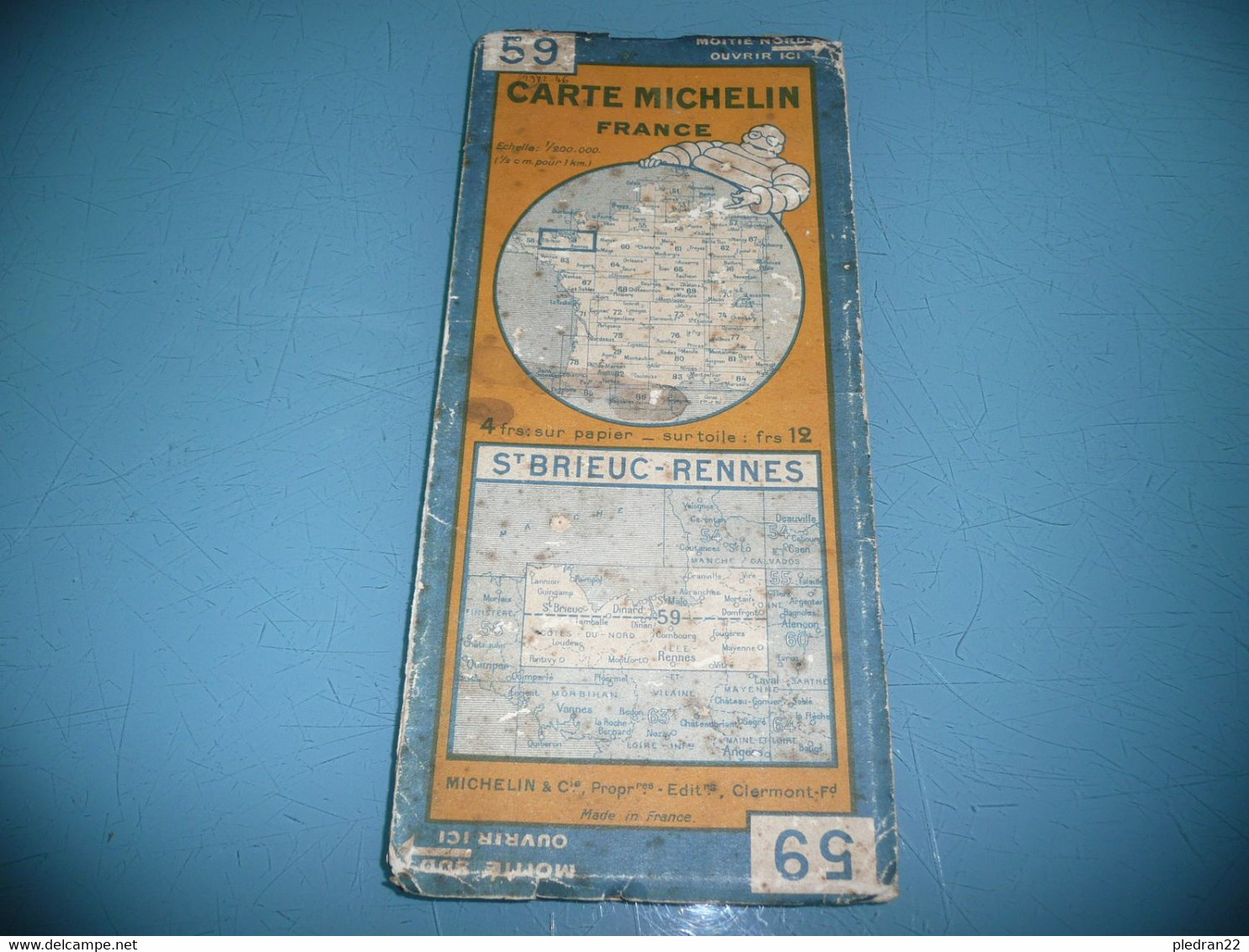 CARTE MICHELIN 1 / 200 000è N° 59 RENNES SAINT BRIEUC 1929 - Cartes Routières