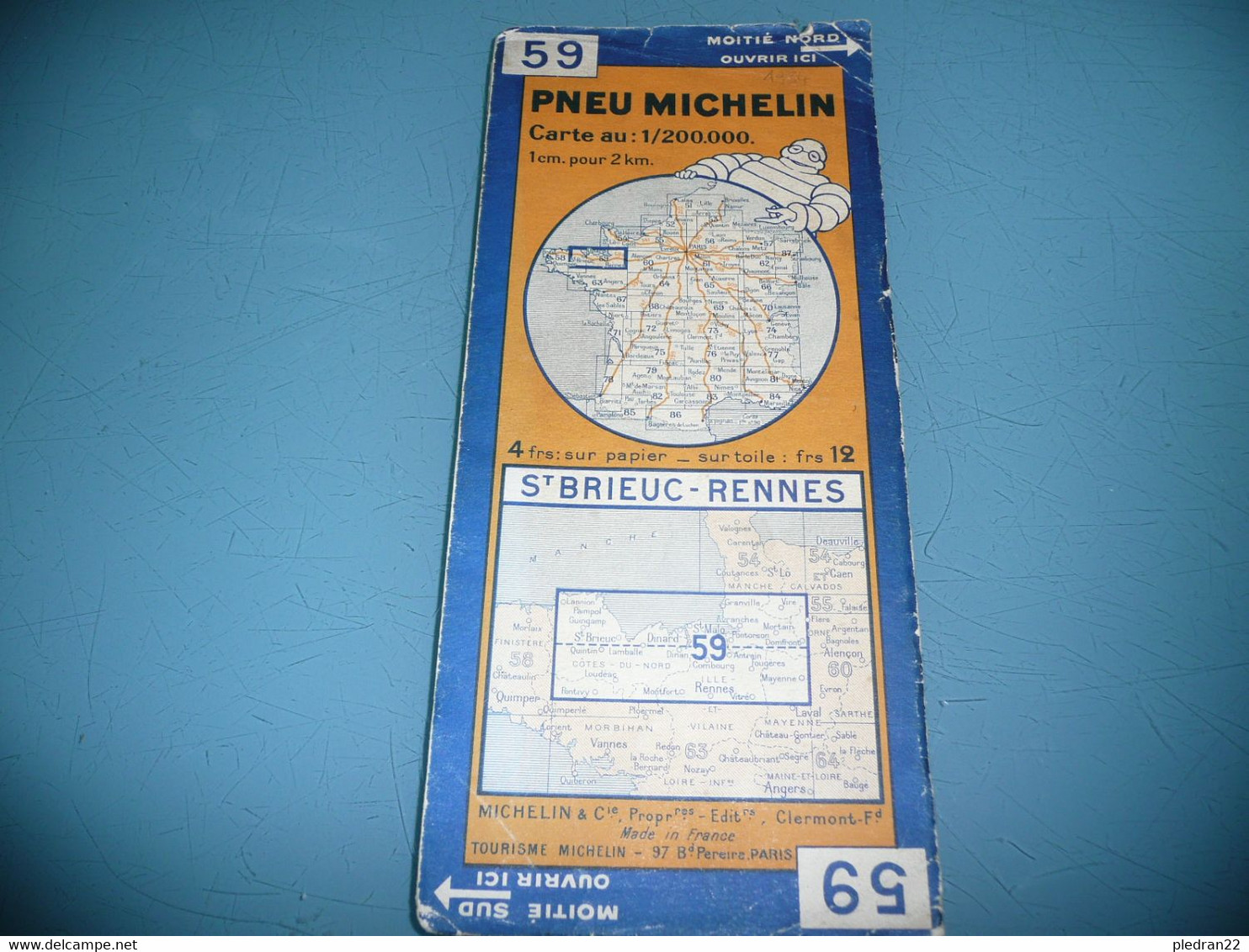 CARTE MICHELIN 1 / 200 000è N° 59 RENNES SAINT BRIEUC 1934 - Cartes Routières