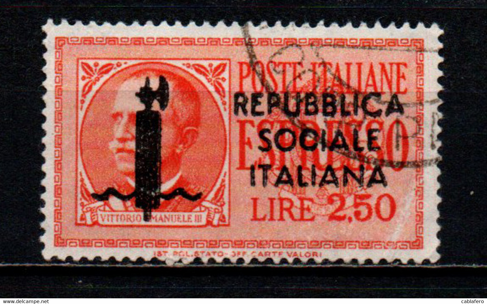 ITALIA RSI - 1944 - EFFIGIE DEL RE VITTORIO EMANULE III - FRANCOBOLLO CON DIFETTO - USATO - Poste Exprèsse