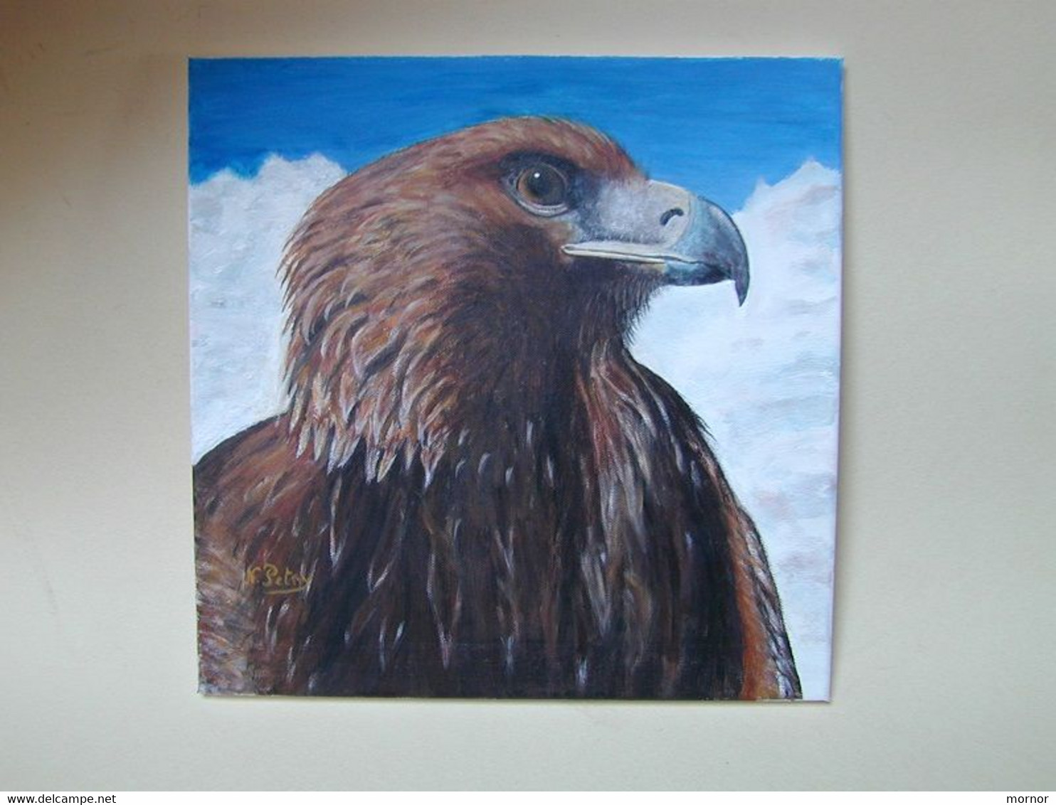 TABLEAU AIGLE Rapace Oiseau Peinture Acrylique Sur Toile Signé N.Petry - Acryliques