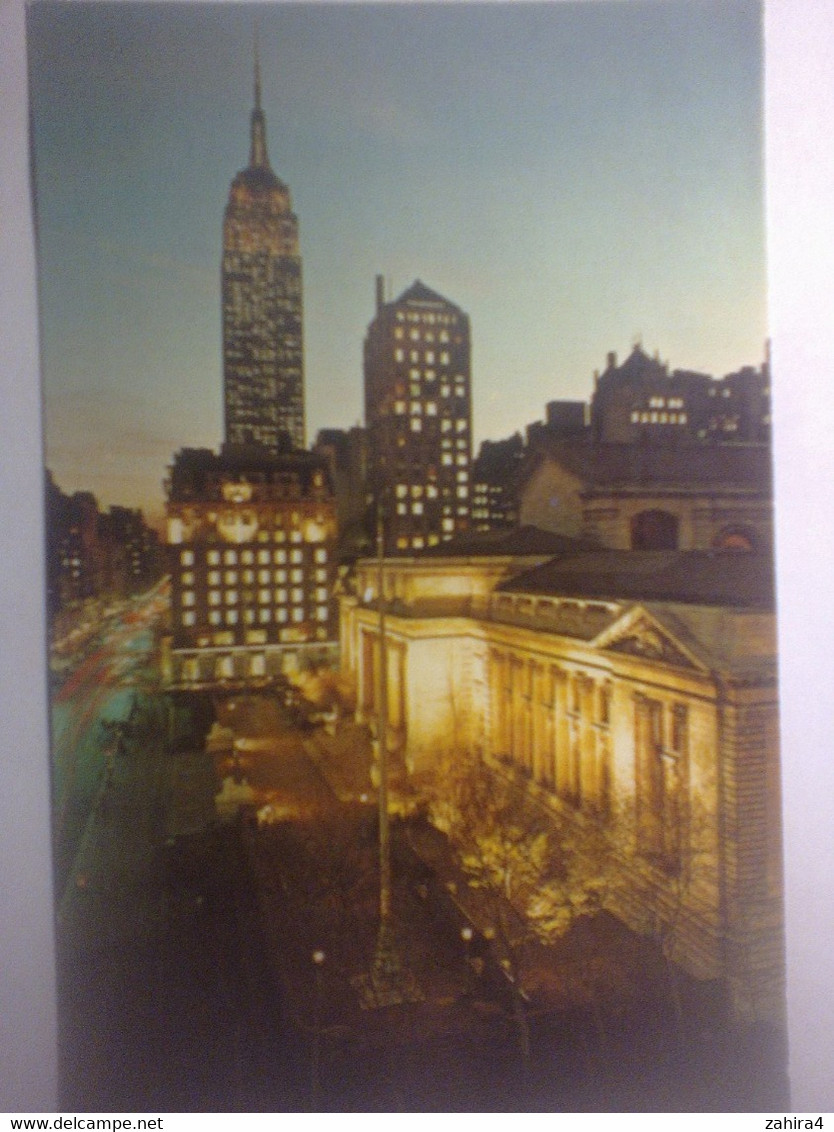 A Dramatic View Of The New York Public Library Fifth Avenue ... - Manhattan Post Card Pub.  Co. New York - Empire State Building