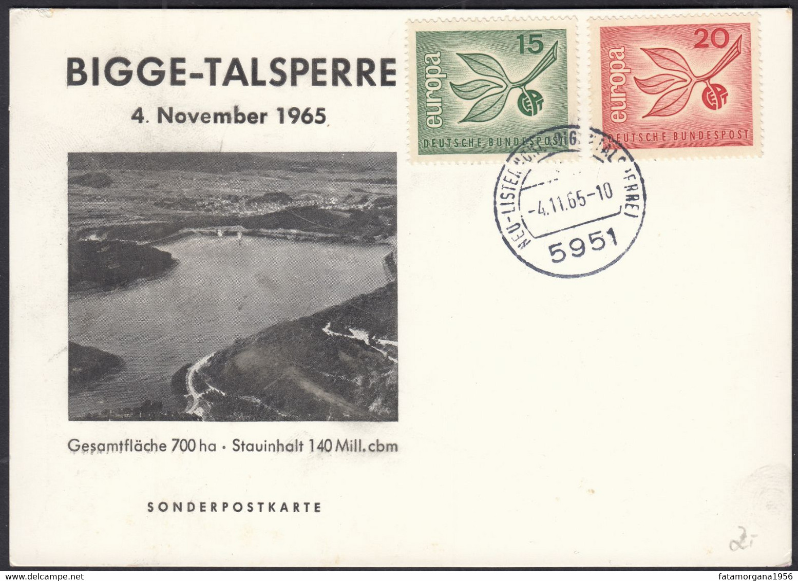 GERMANIA - 1965 - Cartolina Commemorativa Dell'inaugurazione Della BIGGE-TALSPERRE, Affrancata Con Yvert 350/351. - Olpe