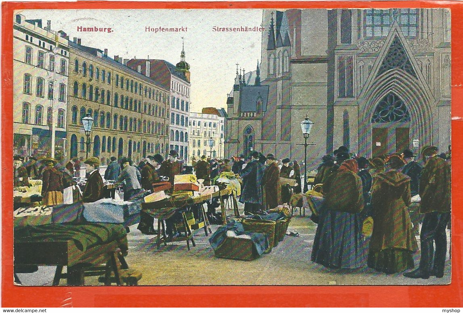 D027_HAMBURG HOPFENMARKT STREET SELLERS, SENT 1909 - Marchands