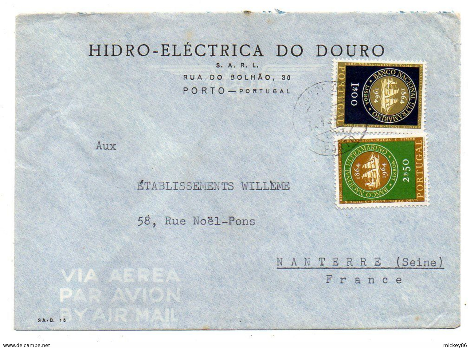 Portugal --1961--lettre PORTO Pour NANTERRE-92 (France)..timbres, Cachets...Hidro-électrica Do Douro - Storia Postale