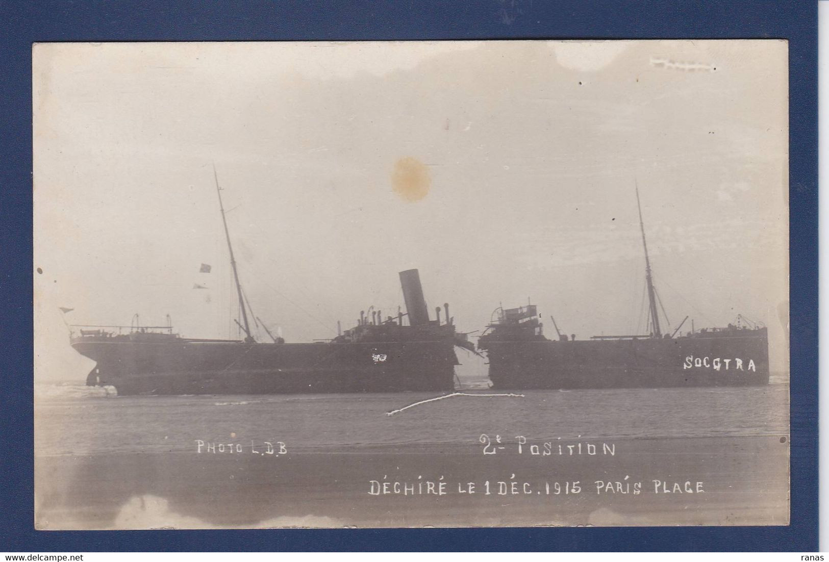 CPA [62] Pas De Calais > Paris Plage Socotra 1915 échouage Bateau Photo LDB Carte Photo - Autres & Non Classés