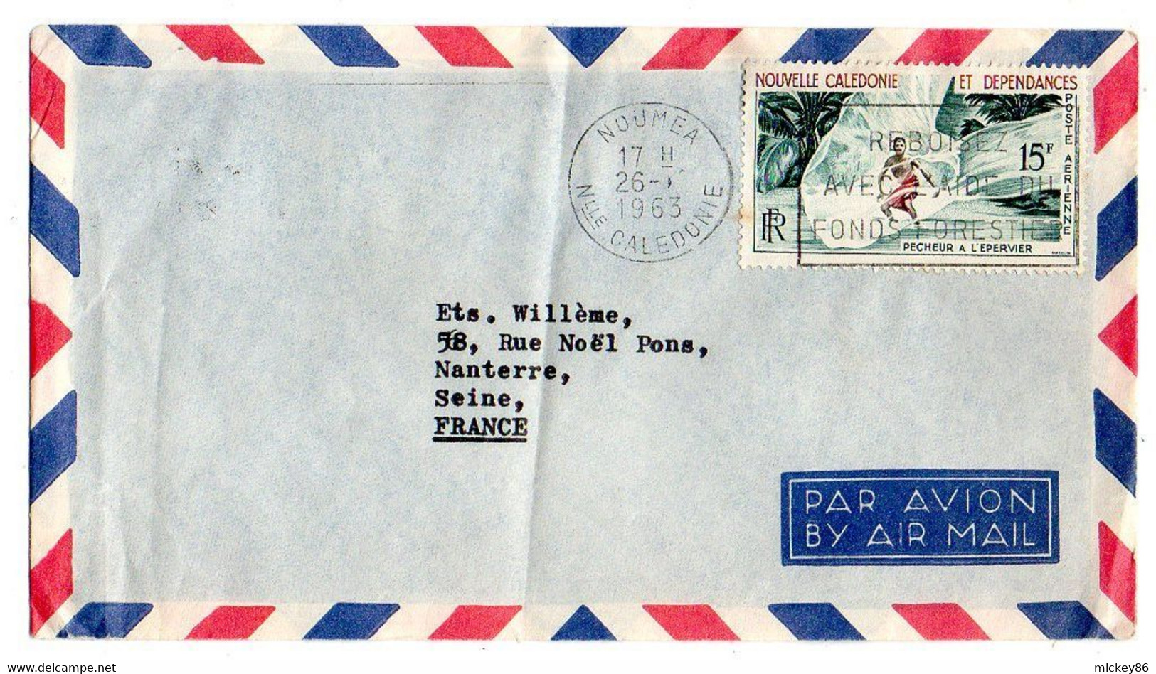 Nouvelle Calédonie -1963--lettre NOUMEA  Pour NANTERRE-92 (France) ..timbre Seul Sur Lettre, Cachet - Storia Postale
