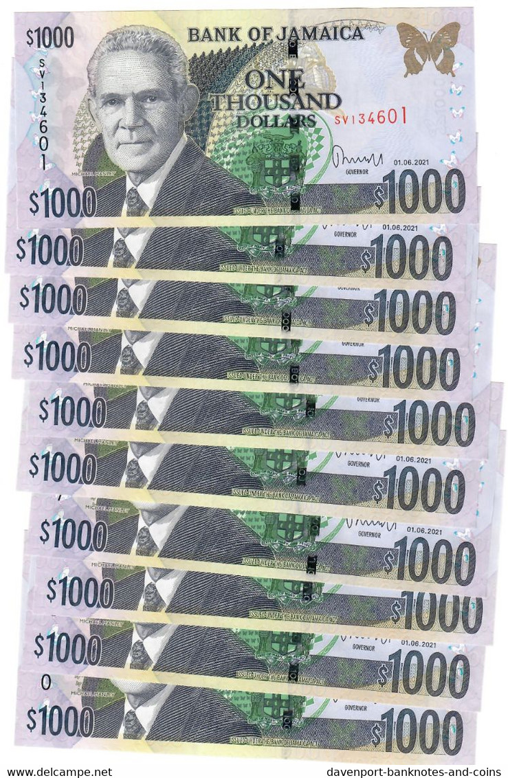 Jamaica 10x 1000 Dollars 2021 UNC - Jamaica