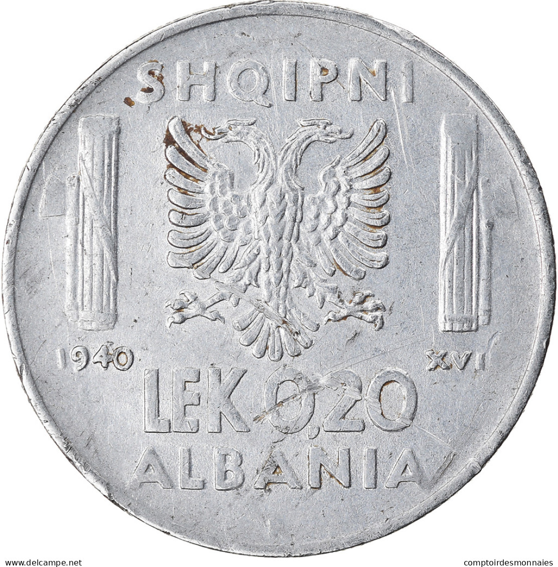 Monnaie, Albania, Vittorio Emanuele III, 0.20 Lek, 1940, Rome, TTB, Stainless - Albania